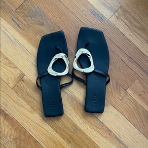 INC International Concepts Black Sandals with Gold Detail